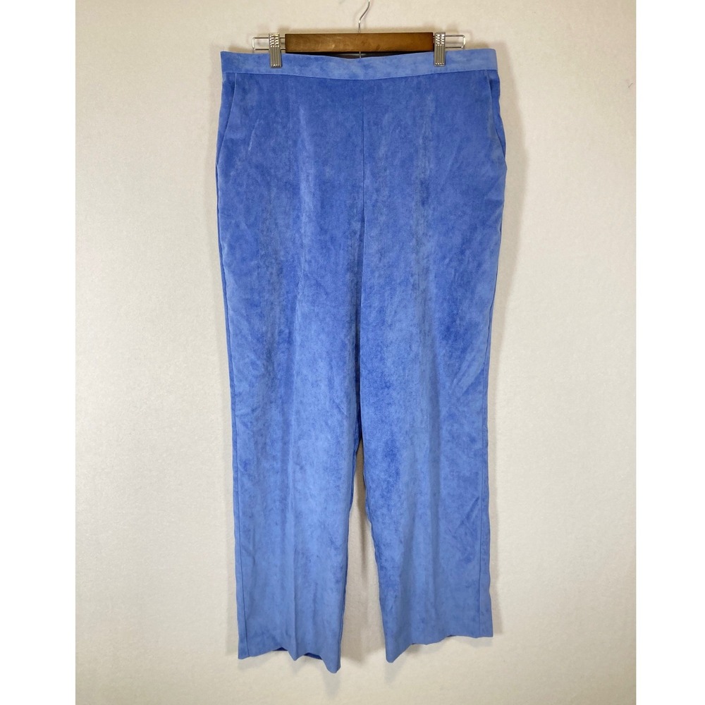 Coastal Grandma Alfred‎ Dunner Womens 14 Blue Velour Elastic Back Straight Pants